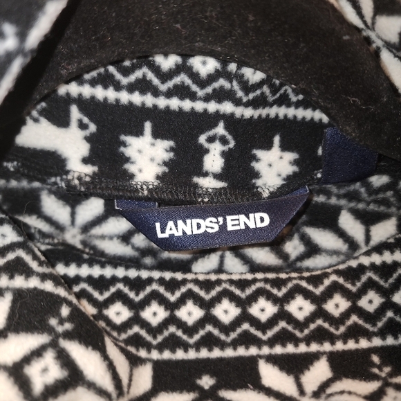 Lands’ End Holiday Black and White Winter Fleece Sweater M 10/12 Turtlen… - Picture 3 of 6
